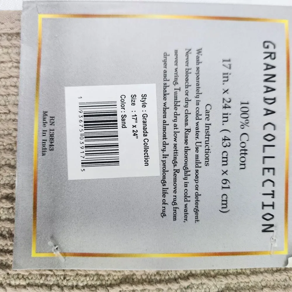 Better Trends Granada Sand 100% Cotton Bath Rug 17x24 Absorbent Non-Skid Mat